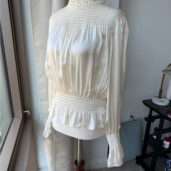 Frame Elegant Silk Cream Smocked Blouse - Picture 11 of 13